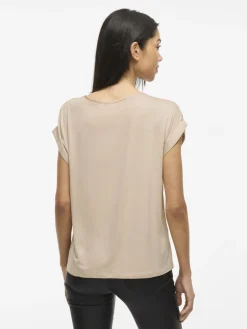 Vila lyhythihainen toppi, VIELLETTE S/S SATIN TOP Cement