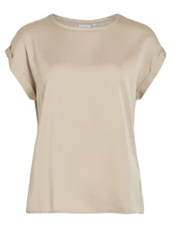 Vila lyhythihainen toppi, VIELLETTE S/S SATIN TOP Cement