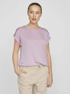 Vila lyhythihainen toppi, VIELLETTE S/S SATIN TOP Winsome Orchid