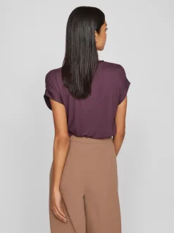 Vila lyhythihainen toppi, VIELLETTE S/S SATIN TOP Plum Perfect