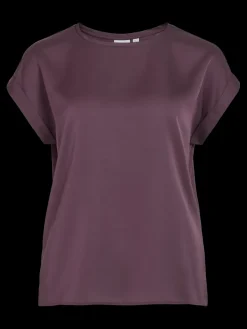 Vila lyhythihainen toppi, VIELLETTE S/S SATIN TOP Plum Perfect