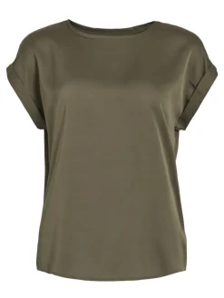 Vila naisten lyhythihainen toppi K-Viellette S/S Satin Top - NOOS, Dusty Olive
