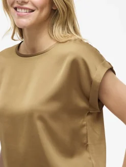 Vila naisten lyhythihainen toppi K-Viellette S/S Satin Top - NOOS, Bistre