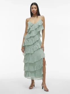 Vila naisten mekko, VILUNA STRAP DRESS Green Milieu