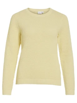 Vila naisten neulepaita VIDalo O-Neck L/S Knit Top-NOOS, Pastel Yellow