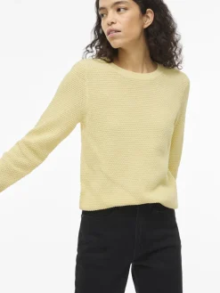 Vila naisten neulepaita VIDalo O-Neck L/S Knit Top-NOOS, Pastel Yellow