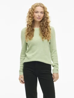 Vila naisten neulepaita VIDalo O-Neck L/S Knit Top-NOOS, Smoke Green