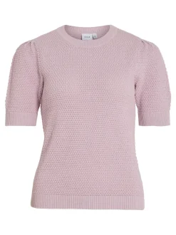 Vila naisten neulepusero, VIDALO O-NECK S/S KNIT TOP Vaaleanpunainen