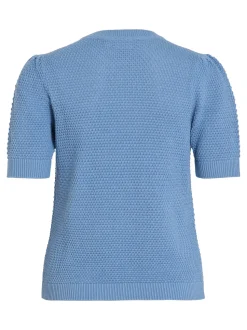 Vila naisten neulepusero, VIDALO O-NECK S/S KNIT TOP Vaaleansininen