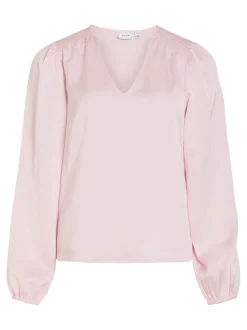 Vila naisten pusero Vielette L/S Smock Satin Top, Cherry Blossom