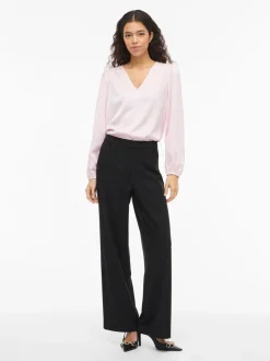 Vila naisten pusero Vielette L/S Smock Satin Top, Cherry Blossom