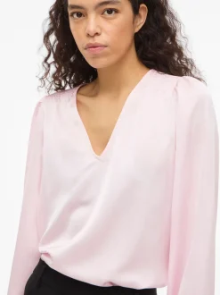 Vila naisten pusero Vielette L/S Smock Satin Top, Cherry Blossom