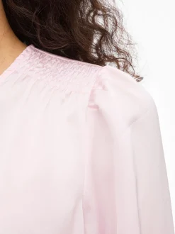 Vila naisten pusero Vielette L/S Smock Satin Top, Cherry Blossom