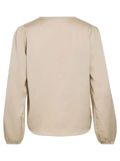Vila naisten pusero Vielette L/S Smock Satin Top, Cement