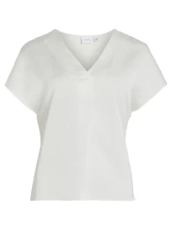 Vila naisten satiinitoppi, VIELLETTE V-NECK S/S SATIN TOP Valkoinen