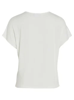 Vila naisten satiinitoppi, VIELLETTE V-NECK S/S SATIN TOP Valkoinen