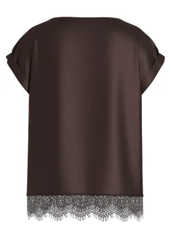 Vila naisten toppi, VIELLETTE S/S FULL SATIN LACE TOP NOOS Coffee Bean