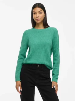 Vila neule K-VIDALO O-NECK L/S KNIT TOP- NOOS, Winter Green