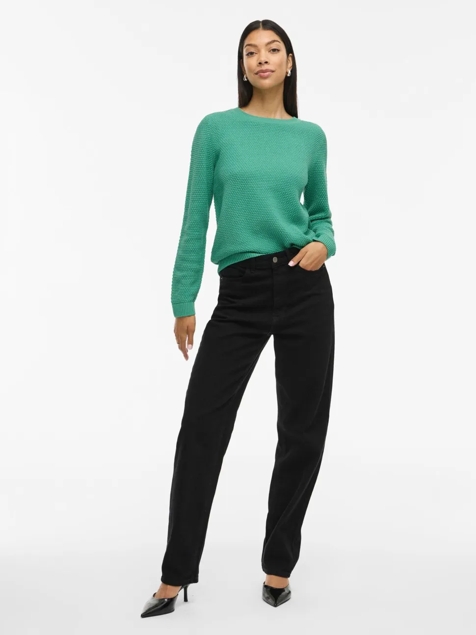 Vila neule K-VIDALO O-NECK L/S KNIT TOP- NOOS, Winter Green