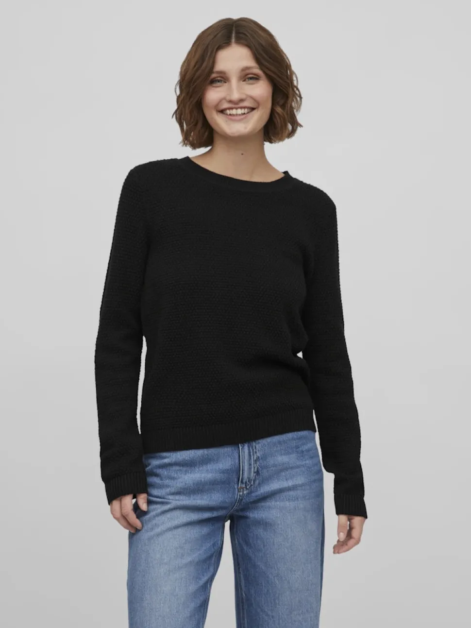 Vila neule, VIDALO O-NECK L/S KNIT TOP Black