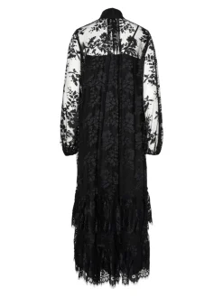 Y.A.S naisten mekko YASLACILLA LS LACE LONG DRESS, musta