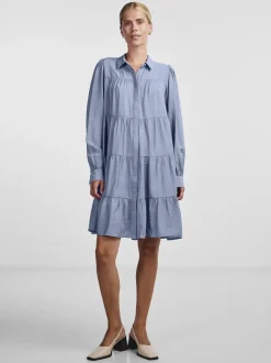 Y.A.S Naisten Mekko, YASPALA LS SHIRT DRESS Vaaleansininen