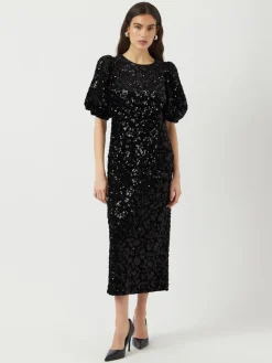 Y.A.S naisten mekko YASSOFIE 2/4 SEQUIN MIDI DRESS, musta