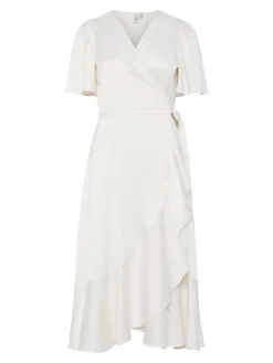 Y.A.S Naisten Mekko, YASTHEA 2/4 MIDI WRAP DRESS Valkoinen