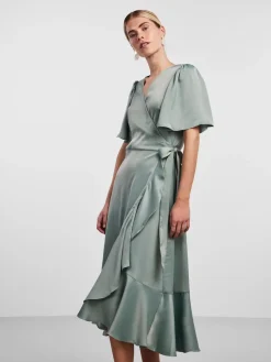 Y.A.S Naisten Mekko, YASTHEA 2/4 MIDI WRAP DRESS Green Milieu