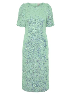 Y.A.S Naisten Midimekko, YASMAJA SEQUIN 2/4 MIDI DRESS Vaaleanvihreä
