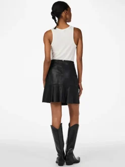 Y.A.S naisten nahkahame, YASCOLLY MW NAPLON LEATHER SKIRT Black