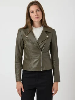Y.A.S naisten nahkatakki, YASSOPHIE LEATHER JACKET Dark Olive