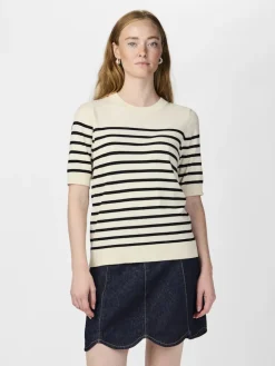 Y.A.S naisten neule, YASLENA SS KNIT PULLOVER S. Raidallinen Valkoinen