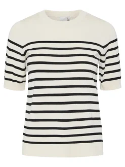 Y.A.S naisten neule, YASLENA SS KNIT PULLOVER S. Raidallinen Valkoinen