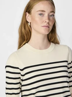 Y.A.S naisten neule, YASLENA SS KNIT PULLOVER S. Raidallinen Valkoinen