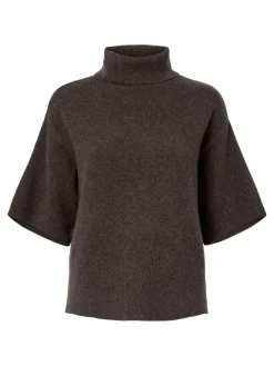 Y.A.S naisten neulepusero, YASEMILA 2/4 WOOL KNIT PULLOVER S. NOOS Coffee Bean